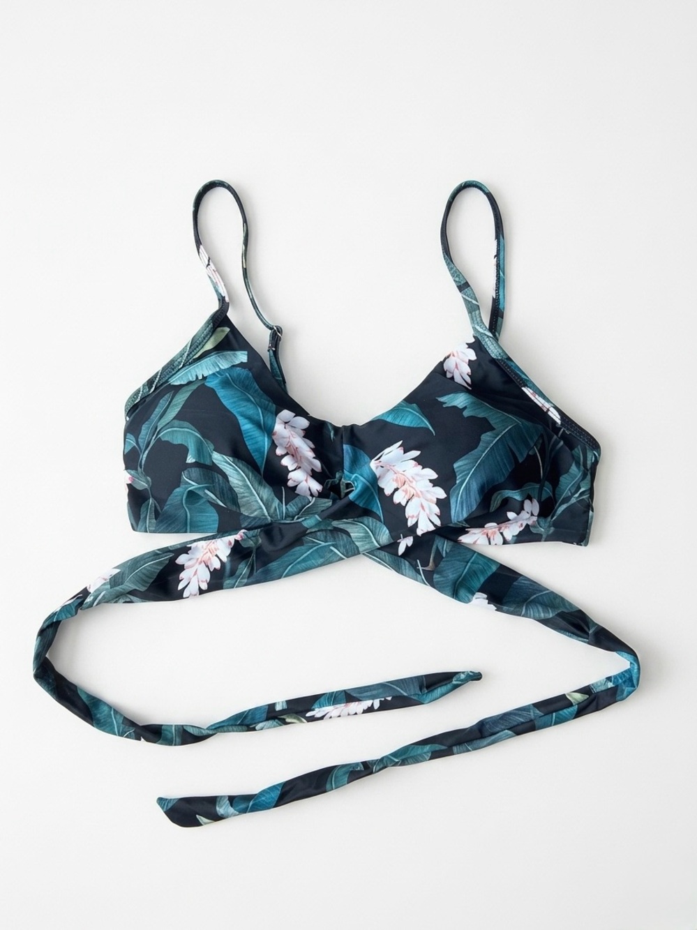 Cupshe Tropical Leaf Print Wrap Bikini Top Women’s Size M